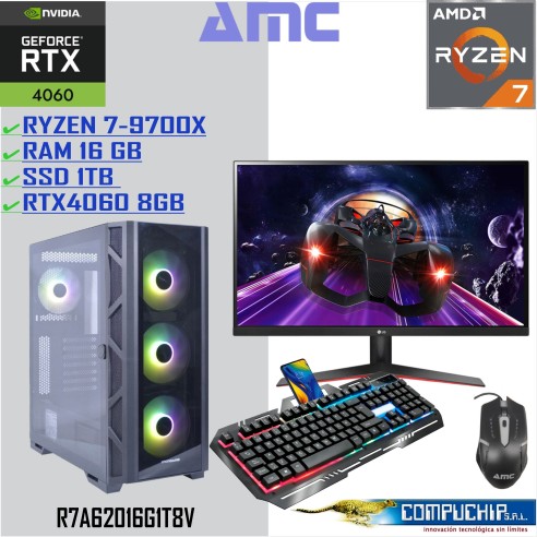 PC AMD RYZEN 7 9700X 9700X 3.80 / 5.50 GHz16GB DDR5, 1TB SSD M.2, MONITOR 27".