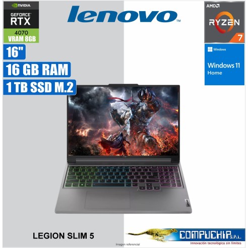 Notebook Lenovo Legion Slim 5, 16" WQXGA IPS AMD Ryzen 7 8845HS 3.8/5.1GHz, 16GB DDR5-5600