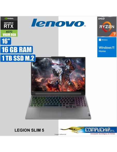 Notebook Lenovo Legion Slim 5, 16" WQXGA IPS AMD Ryzen 7 8845HS 3.8/5.1GHz, 16GB DDR5-5600