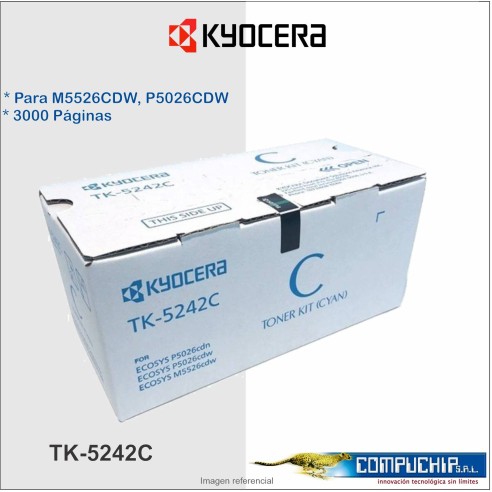 TONER KYOCERA TK-5242C, CYAN, 3000 PAGINAS, PARA ECOSYS M5526CDW.