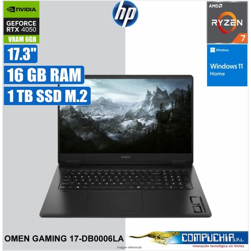 Notebook HP Gaming Omen 17-db0006la 17.3" FHD, AMD Ryzen7, 16GB DDR5, NVIDIA GeForce RTX 4050, 1 TB SSD