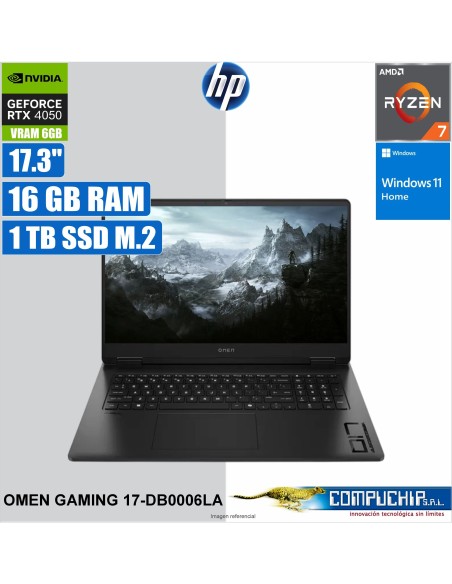Notebook HP Gaming Omen 17-db0006la 17.3" FHD, AMD Ryzen7, 16GB DDR5, NVIDIA GeForce RTX 4050, 1 TB SSD