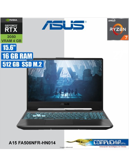 Notebook ASUS TUF GAMING A15 FA506NFR-HN014, 15.6" FHD IPS, AMD Ryzen 7 7435HS 3.1/4.5GHz, 16GB DDR5-4800, SSD 512GB.