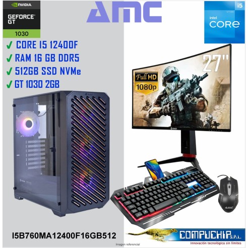 PC INTEL CORE I5-12400F 2.50/4.40 GHZ, 16GB DDR5, 512 GB SSD, MONITOR 27"