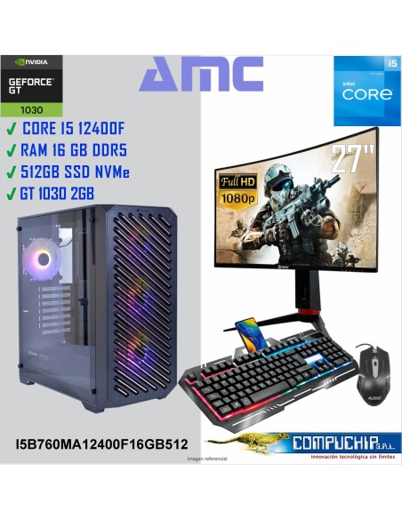 PC INTEL CORE I5-12400F 2.50/4.40 GHZ, 16GB DDR5, 512 GB SSD, MONITOR 27"