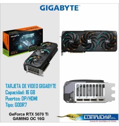 Tarjeta de video GIGABYTE GeForce RTX 5070 Ti GAMING OC 16G, 16 GB GDDR7, PCIe Gen 5.0