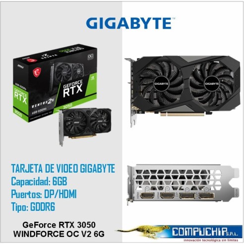 Tarjeta de video Gigabyte GeForce RTX 3050 WINDFORCE OC V2 6G, 6GB GDDR6, PCIe 4.0