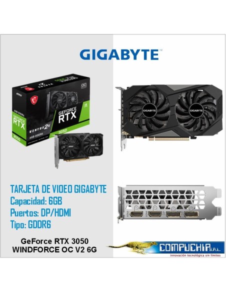 Tarjeta de video Gigabyte GeForce RTX 3050 WINDFORCE OC V2 6G, 6GB GDDR6, PCIe 4.0