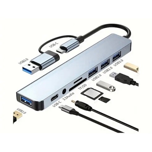 ADAPTADOR SUPPORT 8 EN 1 USB 3.0 Y USB-C CELESTE