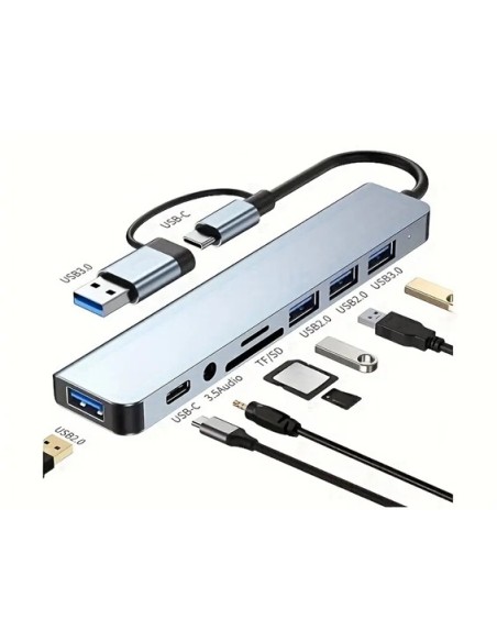 ADAPTADOR SUPPORT 8 EN 1 USB 3.0 Y USB-C CELESTE