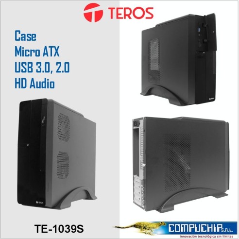 Case TEROS TE-1039S, Slim, 250 W, USB 3.0 / USB 2.0, audio HD, DVD, negro