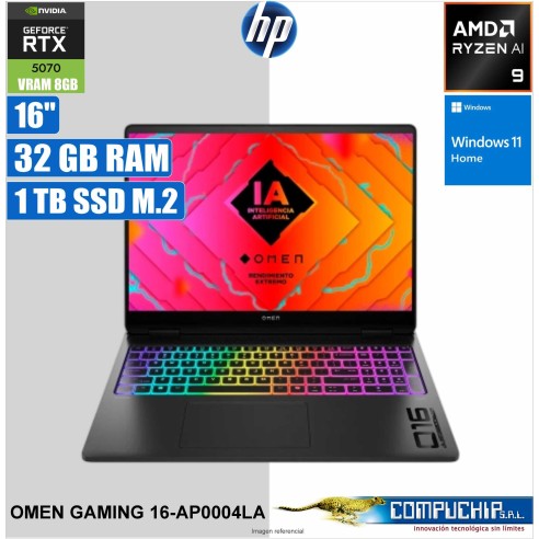 Notebook HP Gaming OMEN 16-ap0004la, 16” 2K IPS, AMD Ryzen AI 9 365 5.0 GHZ,32GB DDR5-5600