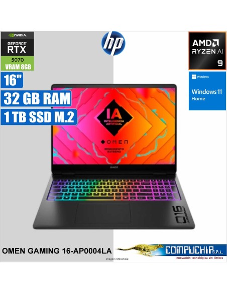 Notebook HP Gaming OMEN 16-ap0004la, 16” 2K IPS, AMD Ryzen AI 9 365 5.0 GHZ,32GB DDR5-5600