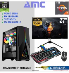 PC AMD RYZEN 7 5700G, 3.8/4.6GHz, 16GB DDR4, 1TB SSD SATA, GTX 1650 4GB, MONITOR 27"