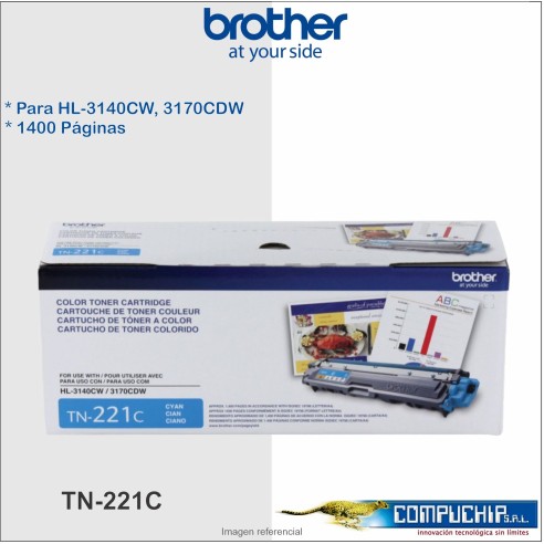 TÓNER BROTHER TN-221C CYAN, 1400 PÁGINAS.