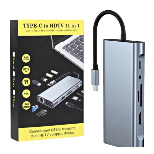 Adaptador de estación de acoplamiento multifunción 11 en 1 de tipo C a HDTV