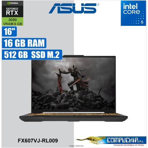 Notebook ASUS TUF GAMING F16 FX607VJ-RL009, 16", Core 5 210H hasta 4.8GHz, 16GB DDR4-3200MHz