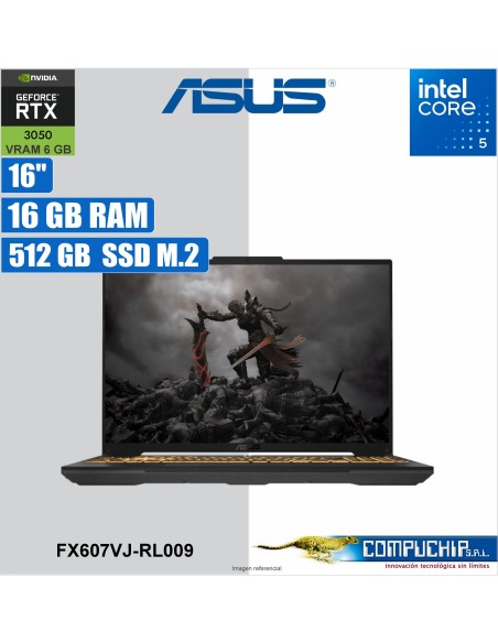Notebook ASUS TUF GAMING F16 FX607VJ-RL009, 16", Core 5 210H hasta 4.8GHz, 16GB DDR4-3200MHz
