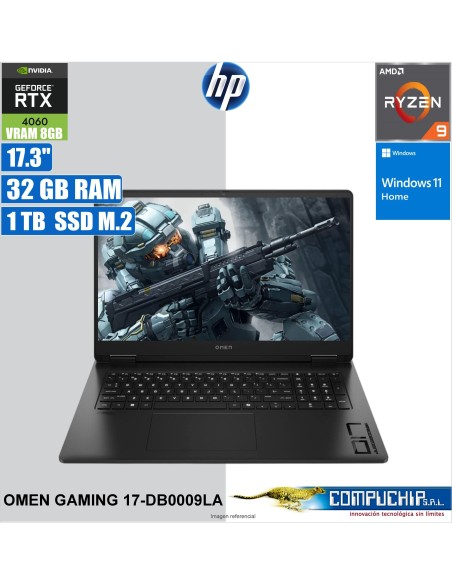Notebook HP Omen 17-db0009la, 17.3" QHD IPS, AMD 9 8945HS 5.2 GHz, 32 GB DDR5-5600