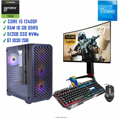 PC INTEL CORE I5-12400F 2.50/4.40 GHZ, 16GB DDR5, 512 GB SSD, MONITOR 27"