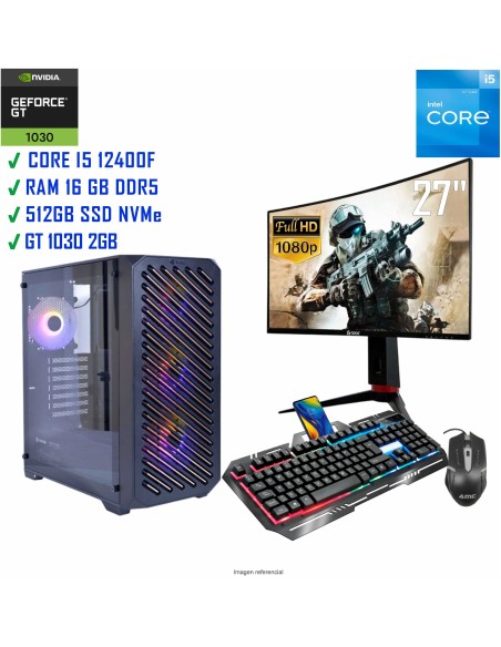PC INTEL CORE I5-12400F 2.50/4.40 GHZ, 16GB DDR5, 512 GB SSD, MONITOR 27"