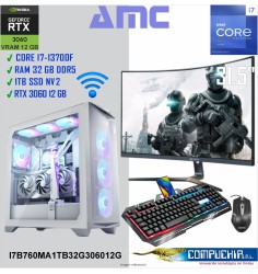 PC AMC INTEL CORE I7-13700F 2.10/ 5.20 GHz, 32GB DDR5, 1TB M.2 SSD, RTX 3060 12GB, MONITOR 32".