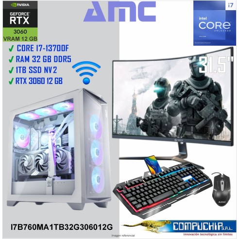 PC AMC INTEL CORE I7-13700F 2.10/ 5.20 GHz, 32GB DDR5, 1TB M.2 SSD, RTX 3060 12GB, MONITOR 32".