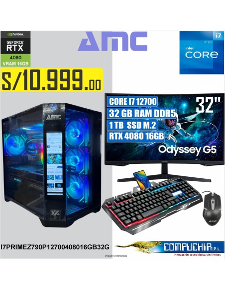 PC Intel Core i7-12700 2.10/4.90GHz, 32GB DDR5, 1TB SSD , RTX 4080 16GB, MONITOR 32"