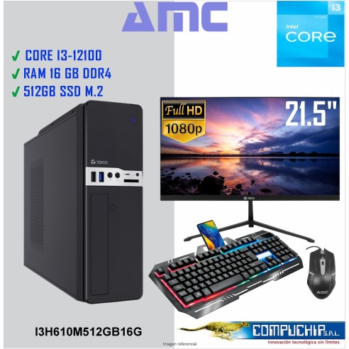 PC INTEL CORE I3-12100, 3.3/4.3 GHZ, 16GB DDR4, 512GB M.2 SSD , MONITOR 21.5".