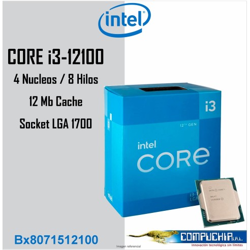 Procesador Intel Core i3-12100 3.3 / 4.3GHz 12MB Intel Smart Caché, LGA1700, Intel 7(10nm)