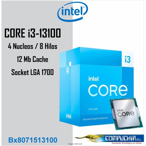 Procesador Intel Core i3-13100 3.40/4.50GHz 12MB SmartCache LGA1700, 60W, Intel 7(10nm)