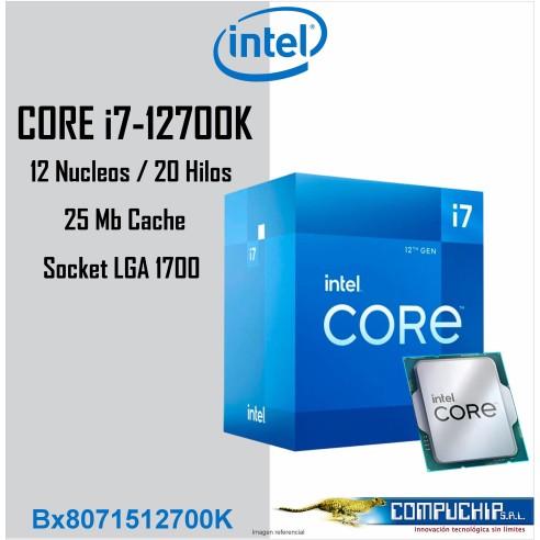 Procesador Intel Core i7-12700K 3.60 / 5.00GHz, 25MB Caché L3, LGA1700, 125W, 10 nm.
