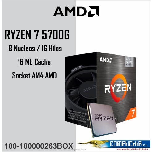 Procesador AMD Ryzen 7 5700G, 3.80 / 4.60GHz, 16MB L3, 8-Core, AM4, 7nm, 65W.