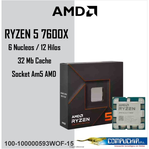 Procesador AMD Ryzen 5 7600X 4.7/5.3GHz, 32MB L3, 6-Core, AM5, 5nm, 105W.