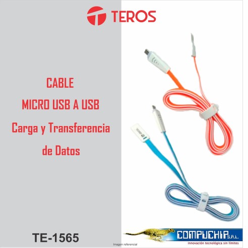 CABLE MICROUSB A USB CARGADOR Y DATOS TEROS TE-1565, LUZ LED.