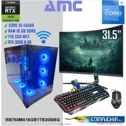 PC AMC INTEL CORE i5-13400 2.50/4.60GHz, 16GB DDR5, 1TB M.2 SSD, RTX 3050 6G, Monitor 27"