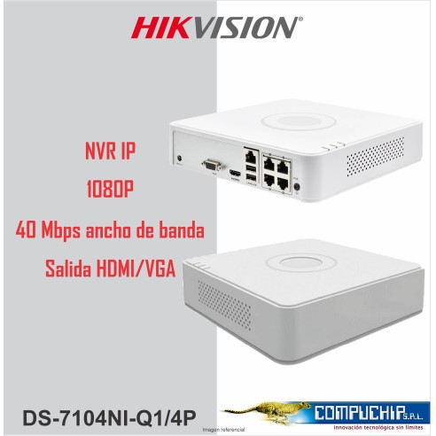 NVR IP HIKVISION DS-7104NI-Q1/4P, 4CH H.265+ 4 RJ-45 PoE