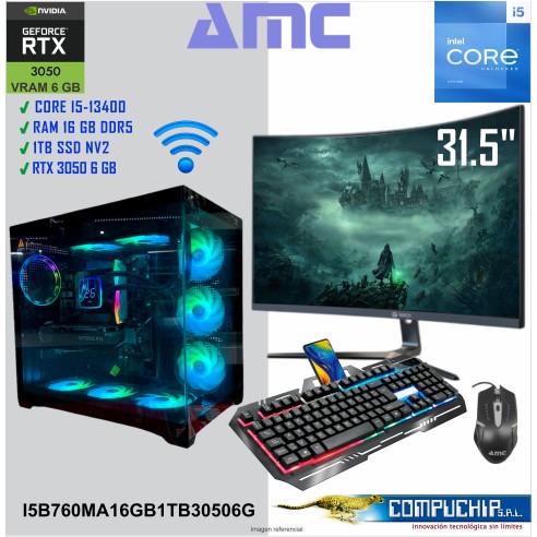 PC AMC INTEL CORE i5-13400 2.50/4.60GHz, 16GB DDR5, 1TB M.2 SSD, RTX 3050 6G, Monitor 27"