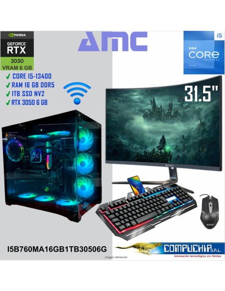 PC AMC INTEL CORE i5-13400 2.50/4.60GHz, 16GB DDR5, 1TB M.2 SSD, RTX 3050 6G, Monitor 27"