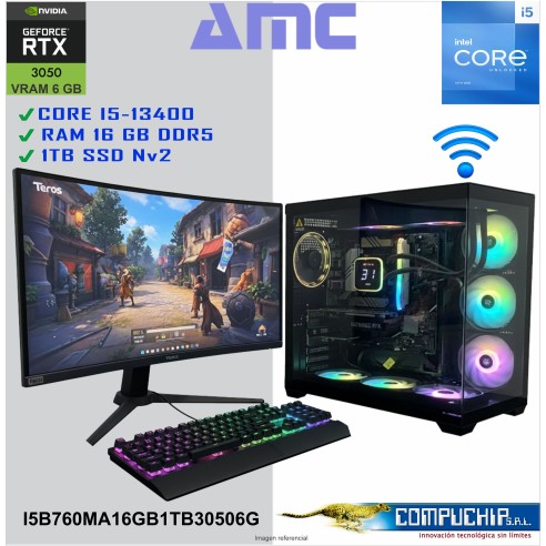 PC AMC INTEL CORE i5-13400 2.50/4.60GHz, 16GB DDR5, 1TB M.2 SSD, RTX 3050 6G, Monitor 27"