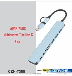 ADAPTADOR SUPPORT 8 EN 1 USB 3.0 Y USB-C CELESTE