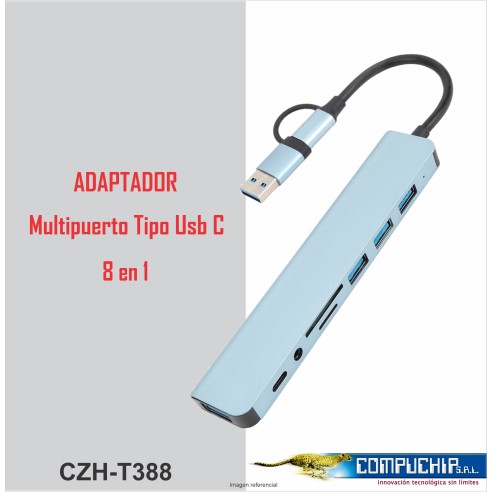 ADAPTADOR SUPPORT 8 EN 1 USB 3.0 Y USB-C CELESTE