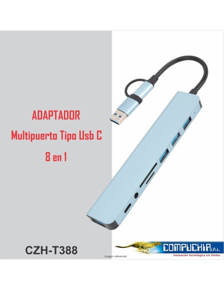 ADAPTADOR SUPPORT 8 EN 1 USB 3.0 Y USB-C CELESTE