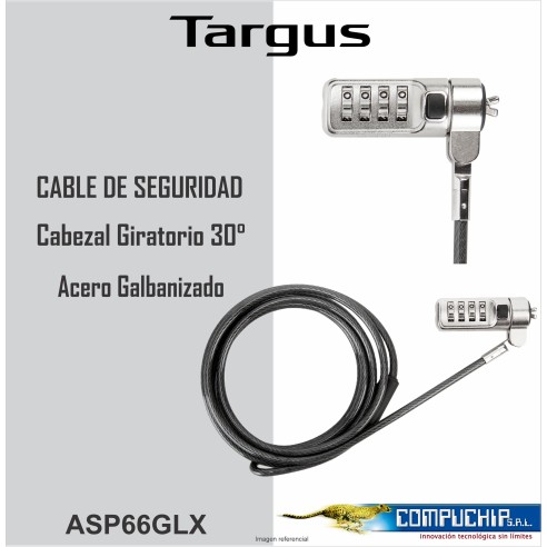 Targus DEFCON ASP66GLX, Candado de cable serializado para computadora portátil y seguridad de escritorio