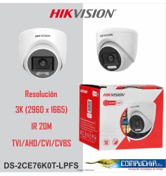 CAMARA HIK VISION TURRET DS-2CE76K0T-LPFS 5MP 3K SMART HYBRID LIGHT IR 20M 2.8MM C/AUDIO