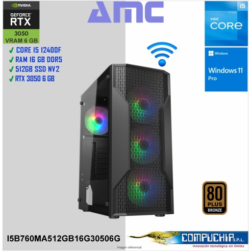 PC INTEL CORE I5-12400F 2.50/4.40 GHZ, 16GB DDR5, 512 GB SSD, RTX 3050 LP