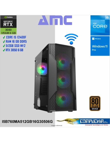 PC INTEL CORE I5-12400F 2.50/4.40 GHZ, 16GB DDR5, 512 GB SSD, RTX 3050 LP