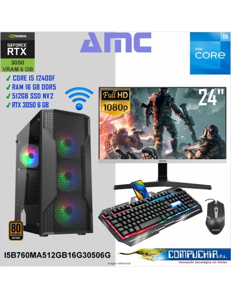 PC INTEL CORE I5-12400F 2.50/4.40 GHZ, 16GB DDR5, 512 GB SSD, RTX 3050 LP, MONITOR 24"