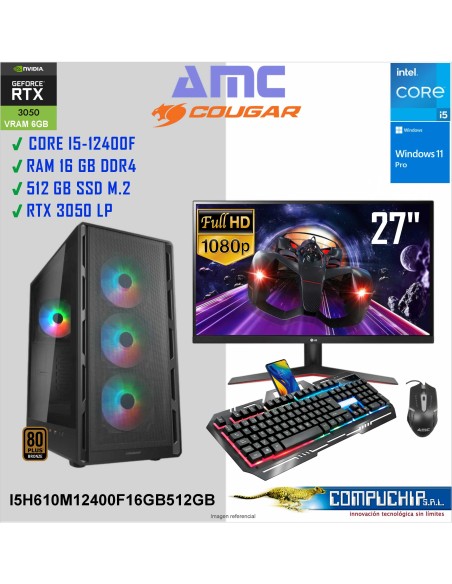 PC AMC INTEL CORE I5-13400 2.50 GHZ/4.60 GHZ, 16GB DDR4, 512GB M.2 SSD, RTX 3050 6 GB,MONITOR 27".