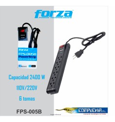 Regleta 2400W, 6 salidas NEMA universales, interruptor 110V/220V